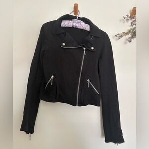 Black Moto Jacket- Small | Cotton Stretch Biker Style | Y2K Spring Layer